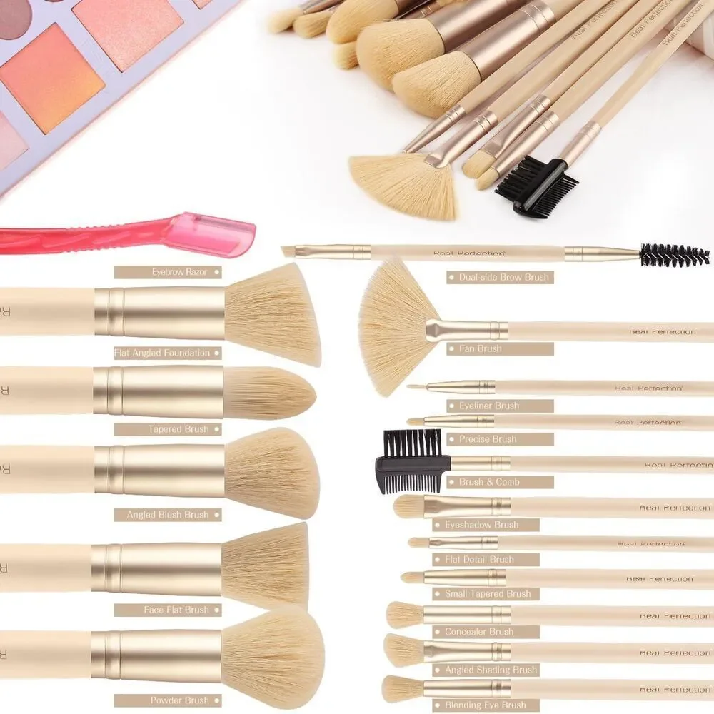 Real Perfection16 Pieces Black Make up Brushes Kit with 1 Eyebrow Razor